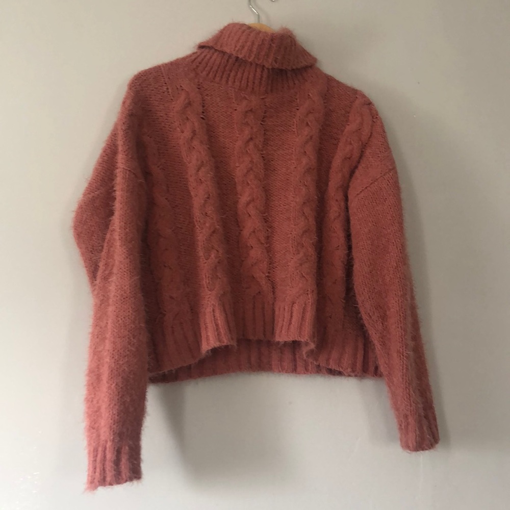 Chenille crop cowl neck sweater